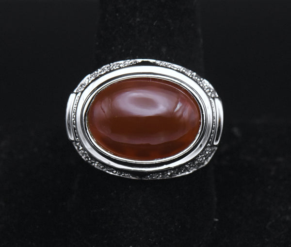 Vintage Carnelian and CZ Sterling Silver Ring - Size 10