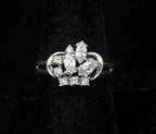 Vintage Sterling Silver CZ Crown Ring - Size 8