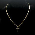 Vintage 14k Gold Diamond Studded Cross Pendant Chain Necklace - 16.75"