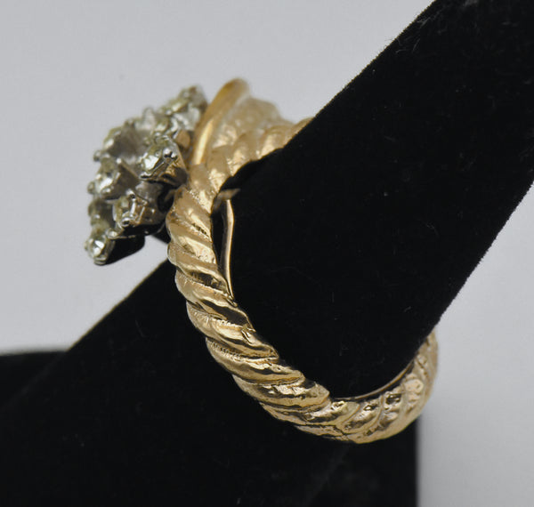 Vintage Gold Tone Metal and Rhinestones Cornucopia Adjustable Size Ring