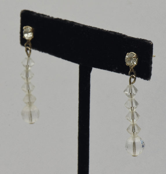 Vintage Crystal Glass Faceted Bead Dangle Earrings