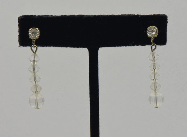 Vintage Crystal Glass Faceted Bead Dangle Earrings