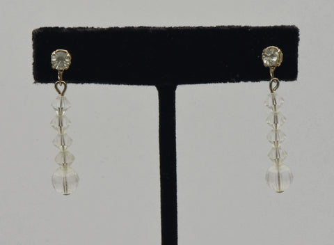 Vintage Crystal Glass Faceted Bead Dangle Earrings