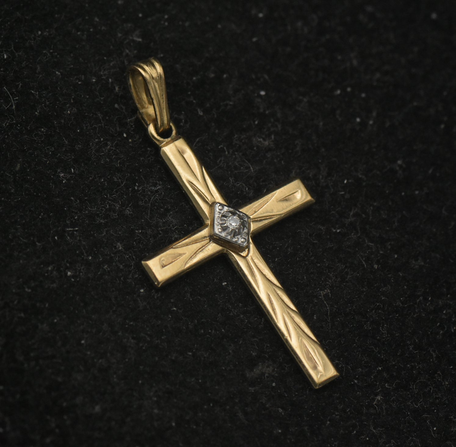 Vintage 14k Gold Filled and Diamond Cross Pendant