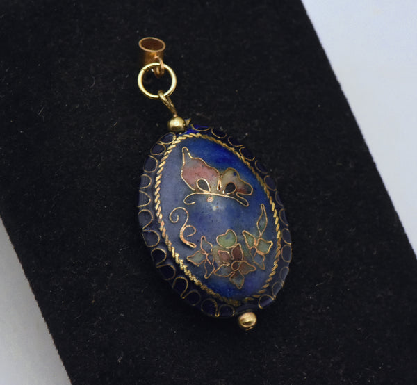 Vintage Cloisonne Butterfly and Floral Pendant