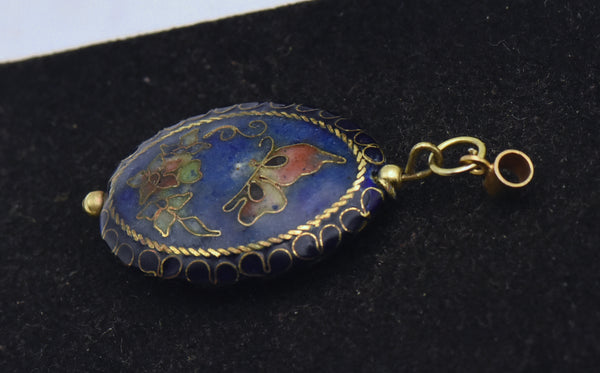 Vintage Cloisonne Butterfly and Floral Pendant