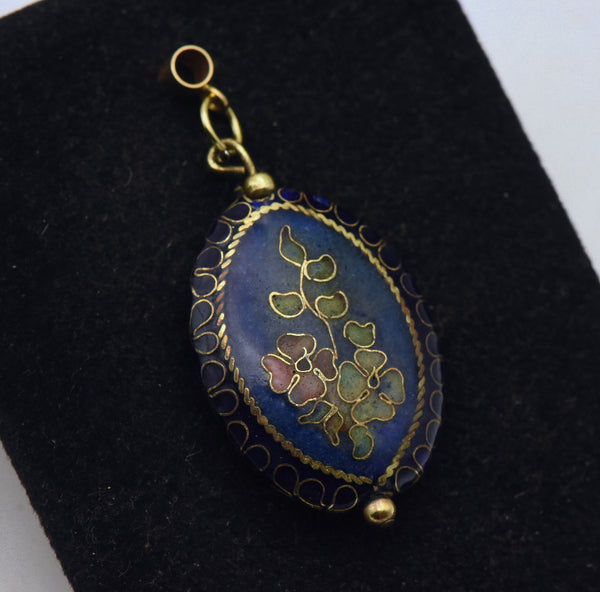 Vintage Cloisonne Butterfly and Floral Pendant