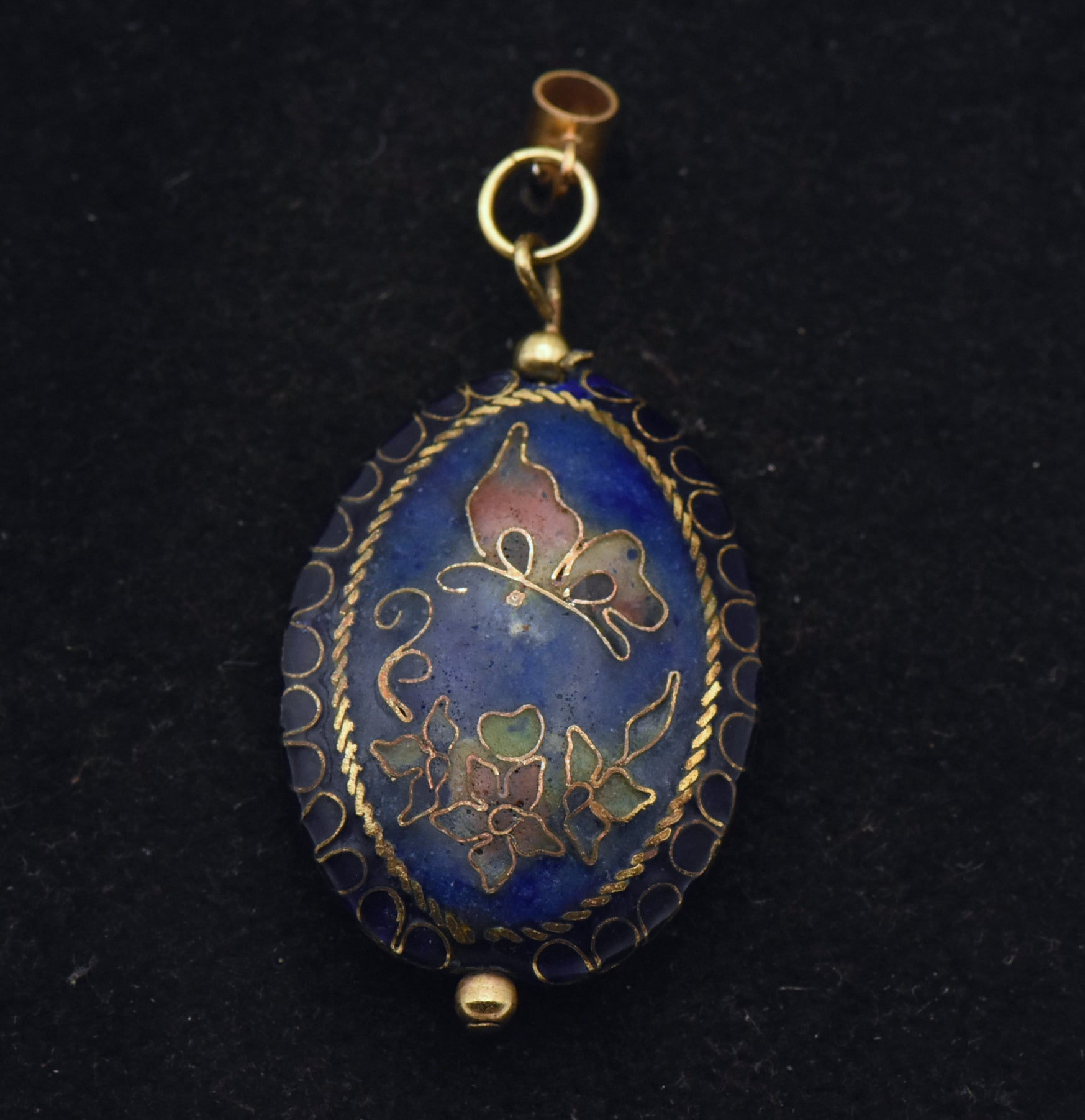 Vintage Cloisonne Butterfly and Floral Pendant