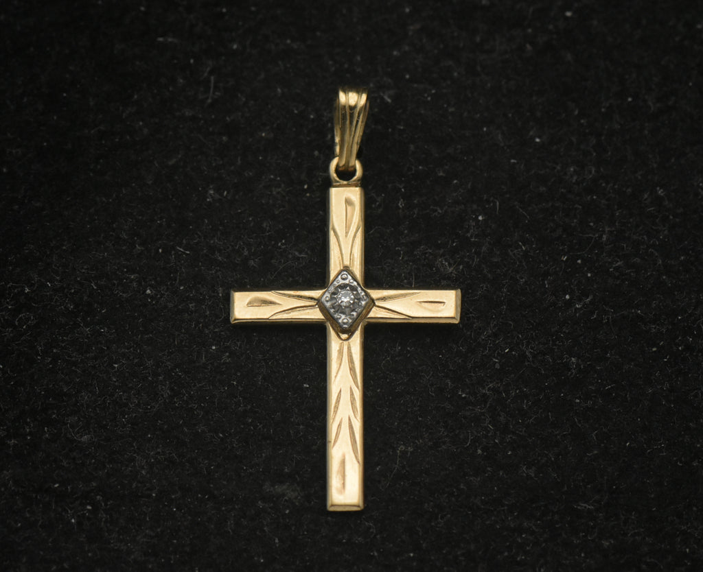 Vintage 14k Gold Filled and Diamond Cross Pendant