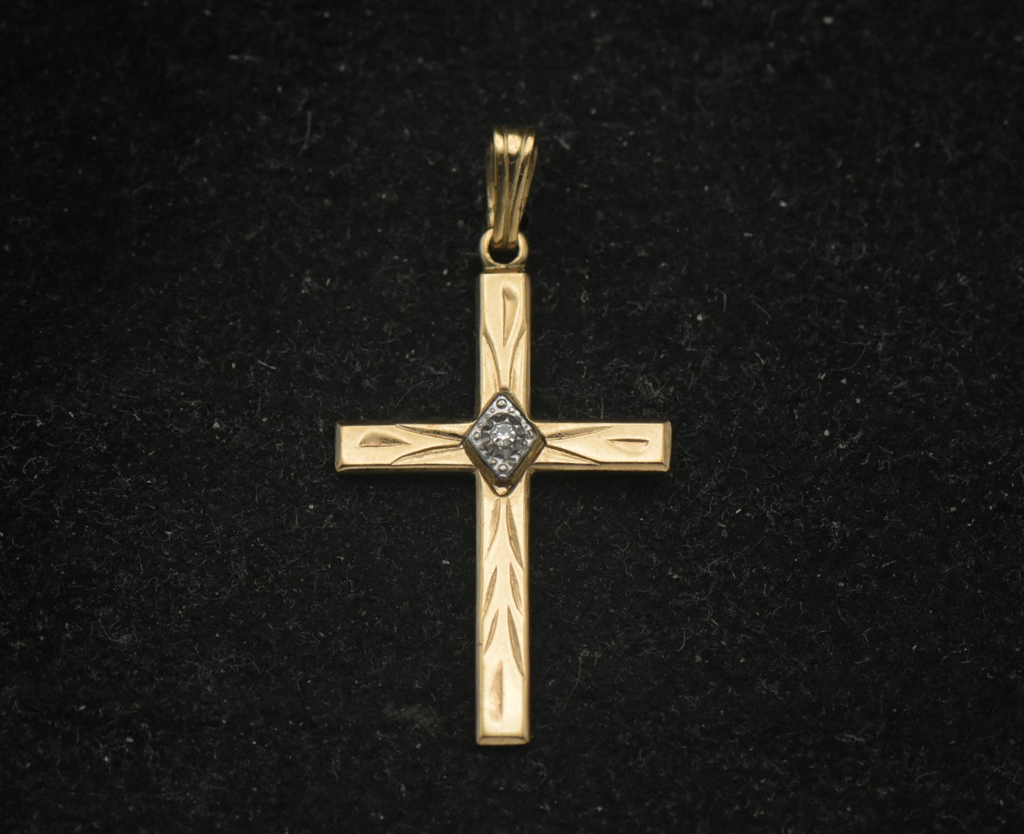 Vintage 14k Gold Filled and Diamond Cross Pendant