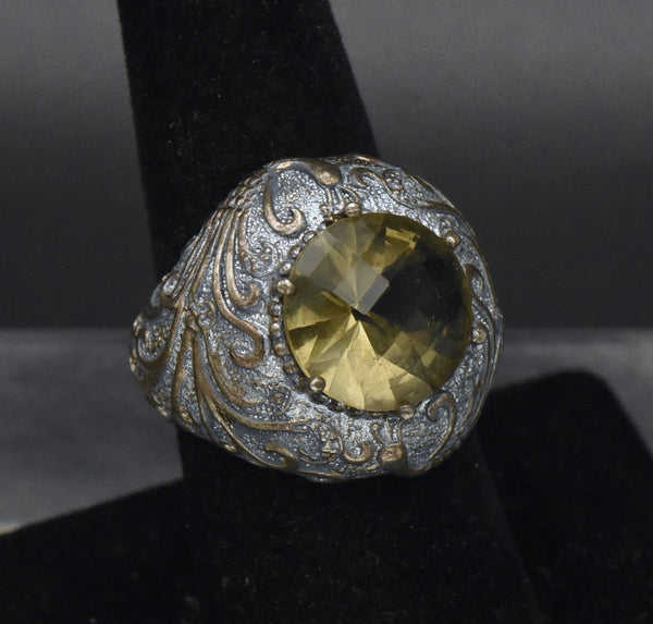 Vintage Sterling Silver Imitation Citrine Ring - Size 7.25