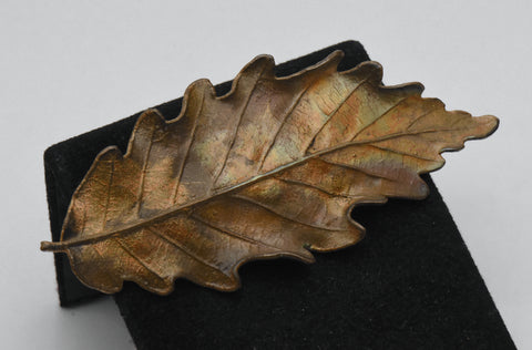 Vintage Copper Enameled Chestnut Leaf Brooch/Pendant