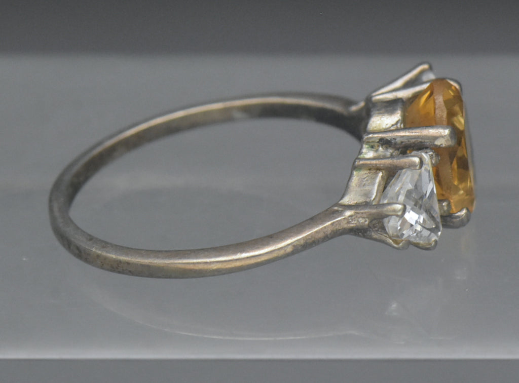 Vintage Citrine and CZ Sterling Silver Ring - Size 7.75