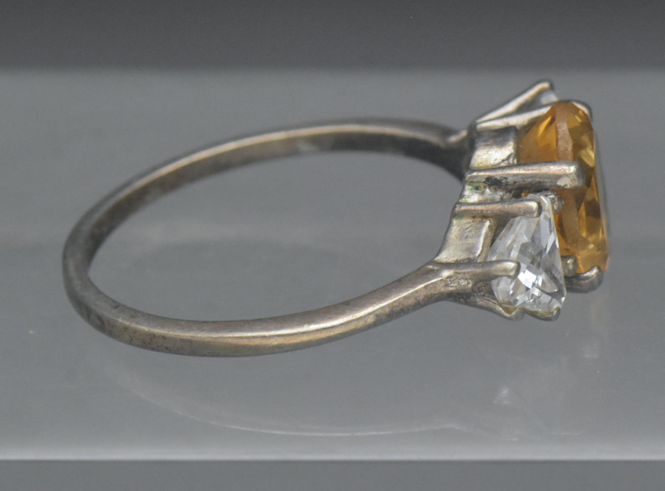 Vintage Citrine and CZ Sterling Silver Ring - Size 7.75