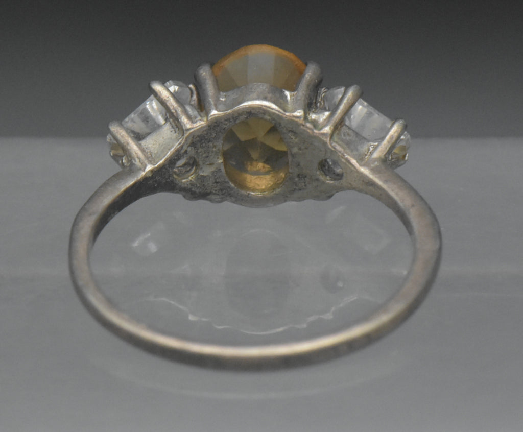 Vintage Citrine and CZ Sterling Silver Ring - Size 7.75