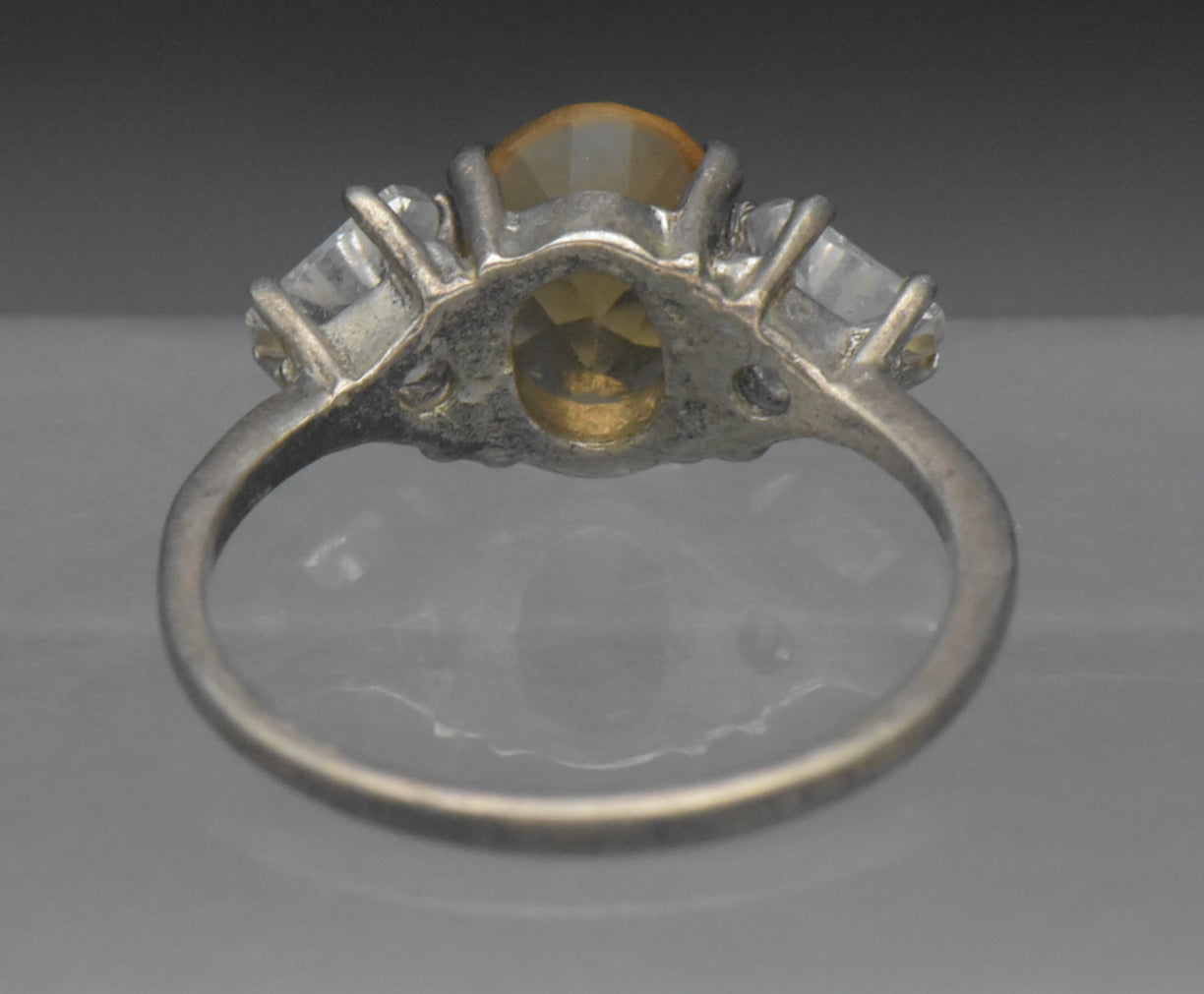 Vintage Citrine and CZ Sterling Silver Ring - Size 7.75