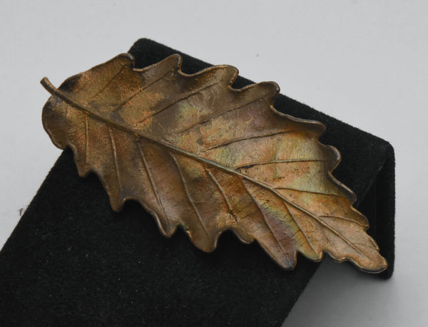 Vintage Copper Enameled Chestnut Leaf Brooch/Pendant
