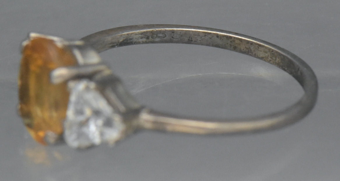 Vintage Citrine and CZ Sterling Silver Ring - Size 7.75