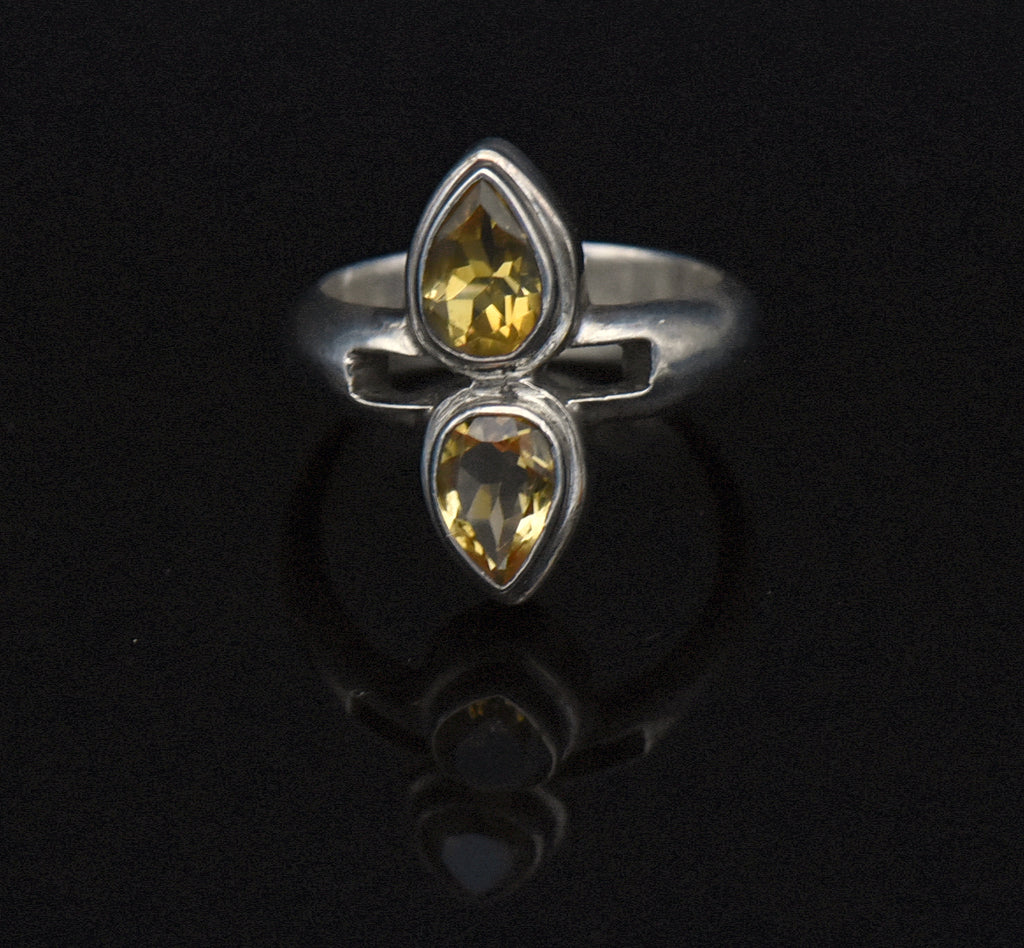 Vintage Handmade Citrine Sterling Silver Ring - Size 3.5