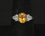 Vintage Citrine and CZ Sterling Silver Ring - Size 7.75