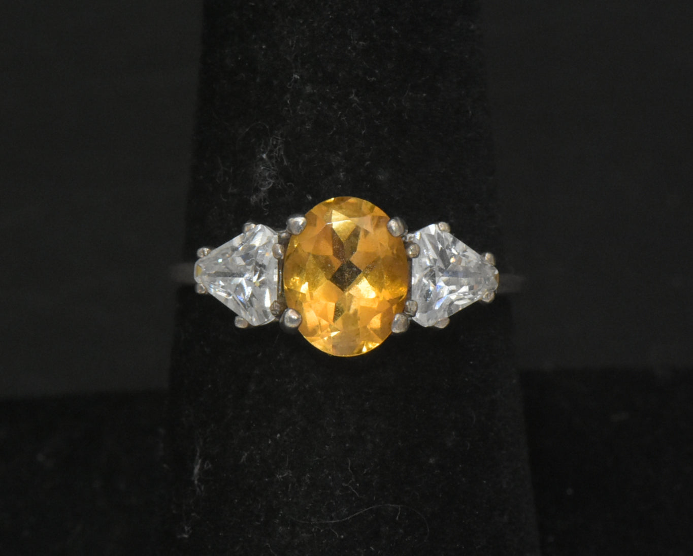 Vintage Citrine and CZ Sterling Silver Ring - Size 7.75