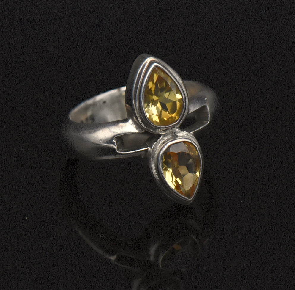 Vintage Handmade Citrine Sterling Silver Ring - Size 3.5