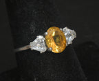 Vintage Citrine and CZ Sterling Silver Ring - Size 7.75