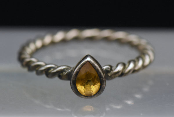 Vintage Handmade Citrine Sterling Silver Twisted Band - Size 8.75
