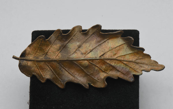 Vintage Copper Enameled Chestnut Leaf Brooch/Pendant