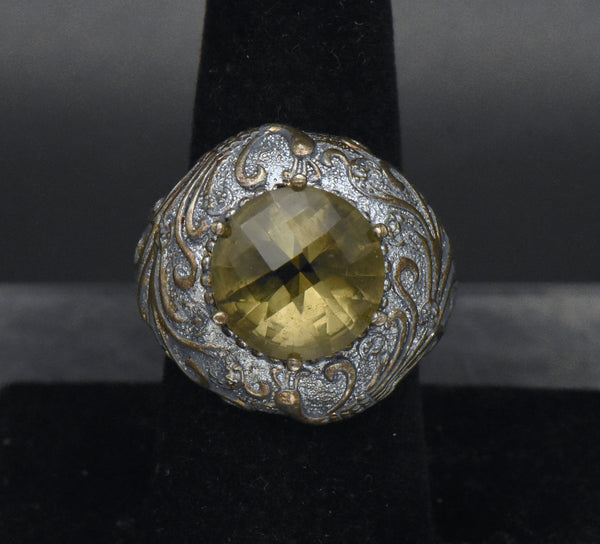 Vintage Sterling Silver Imitation Citrine Ring - Size 7.25