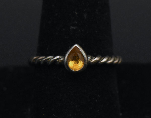 Vintage Handmade Citrine Sterling Silver Twisted Band - Size 8.75