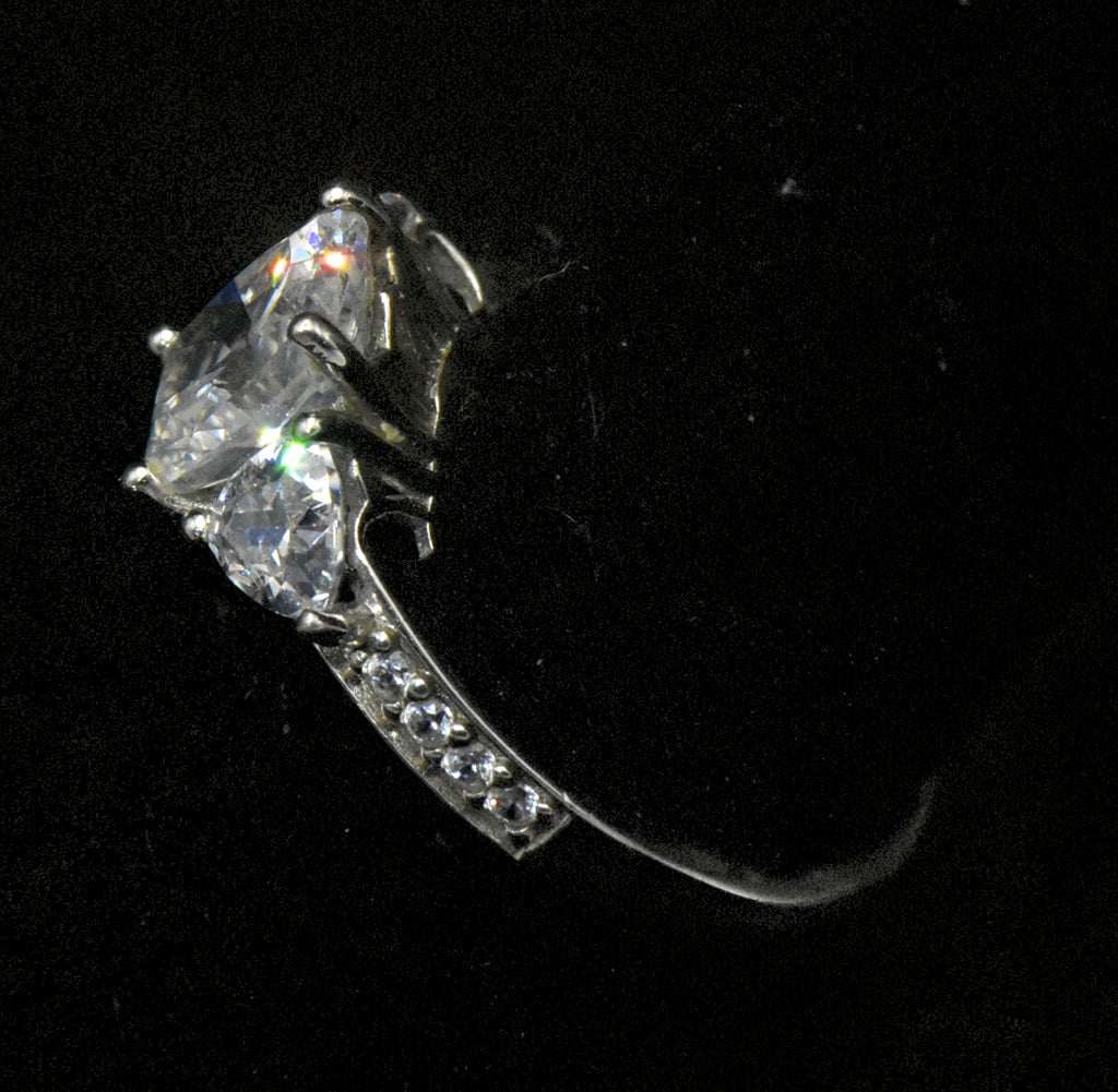 Vintage Cushion Cut Cubic Zirconia Sterling Silver Ring - Size 7