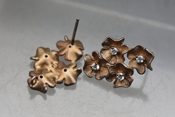 Vintage Floral Cubic Zirconia Copper Tone Sterling Silver Earrings