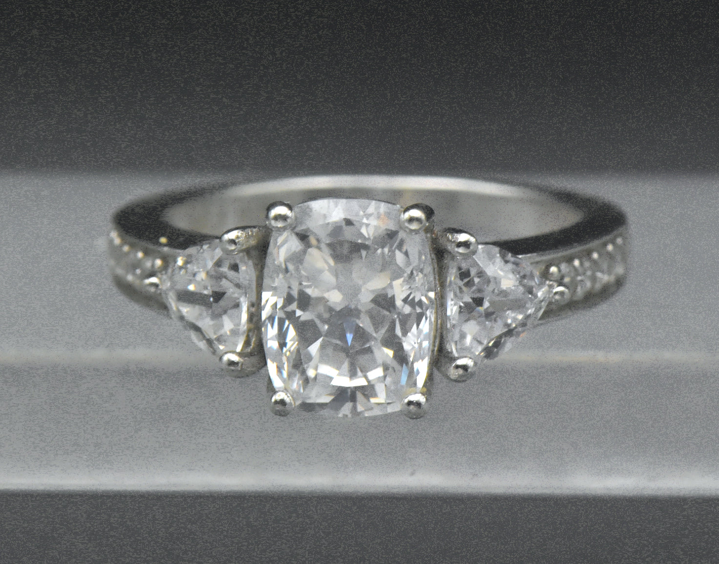 Vintage Cushion Cut Cubic Zirconia Sterling Silver Ring - Size 7