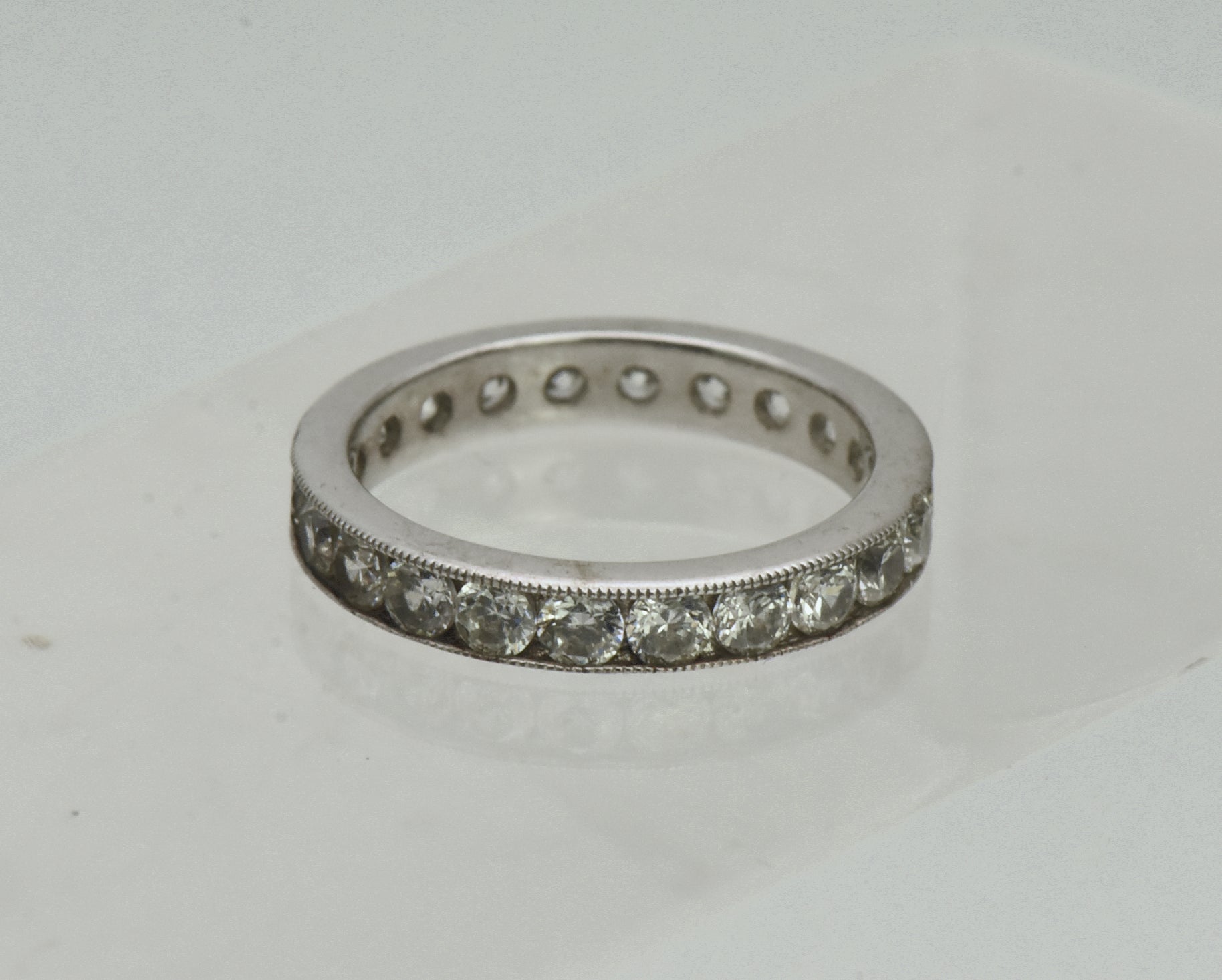 Vintage Channel Set Cubic Zirconia Sterling Silver Band - Size 6