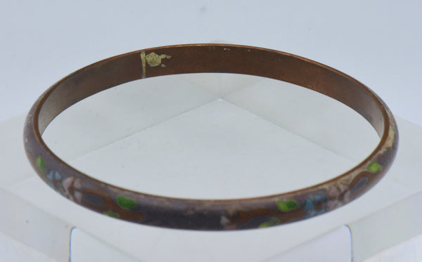 Vintage Grayish Purple Enamel Cloisonne Copper Bangle Bracelet - AS IS