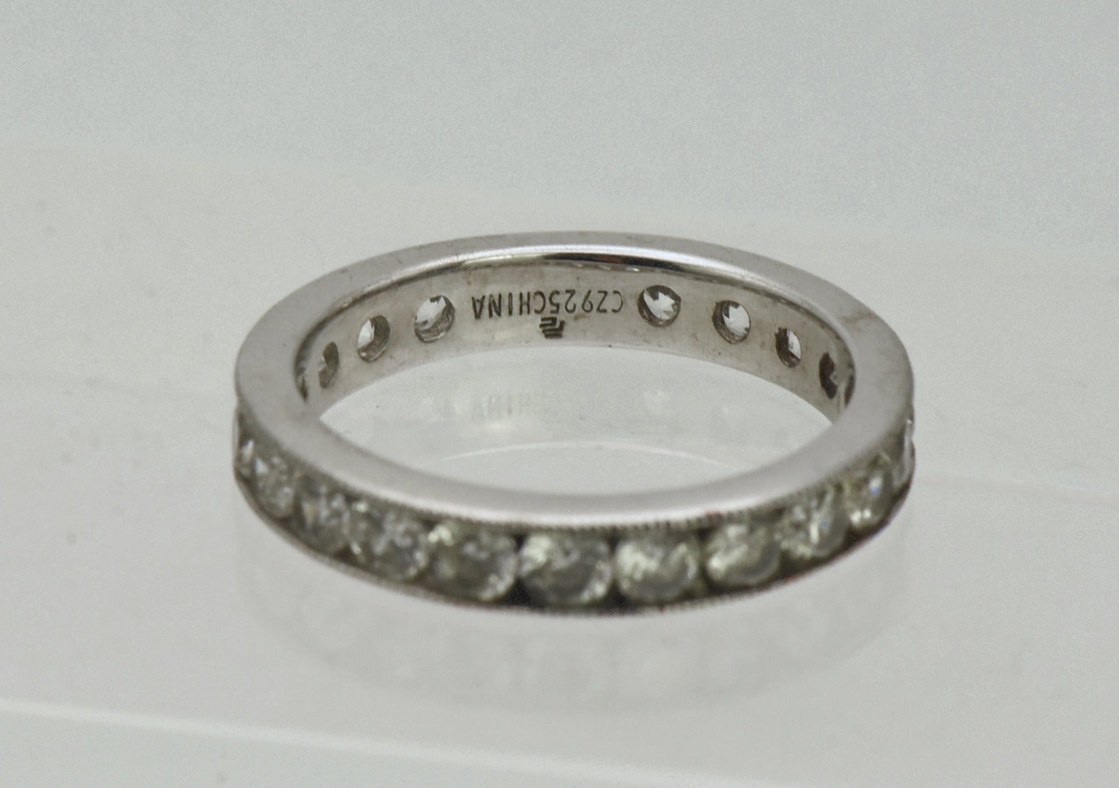Vintage Channel Set Cubic Zirconia Sterling Silver Band - Size 6