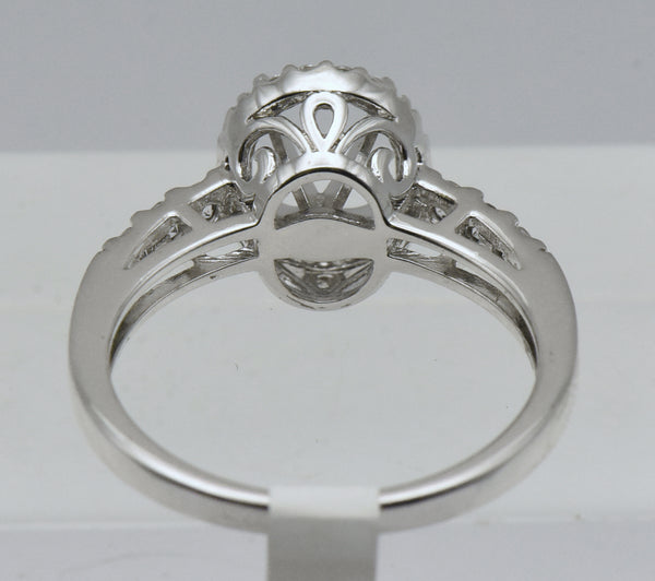 NOS 10K White Gold Over Sterling Silver and CZ 9x7mm Oval Semi-Mount Ring - Size 9