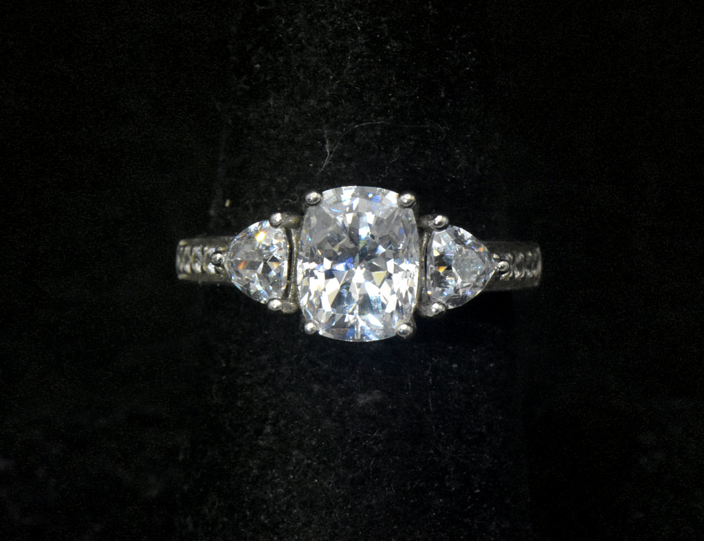 Vintage Cushion Cut Cubic Zirconia Sterling Silver Ring - Size 7
