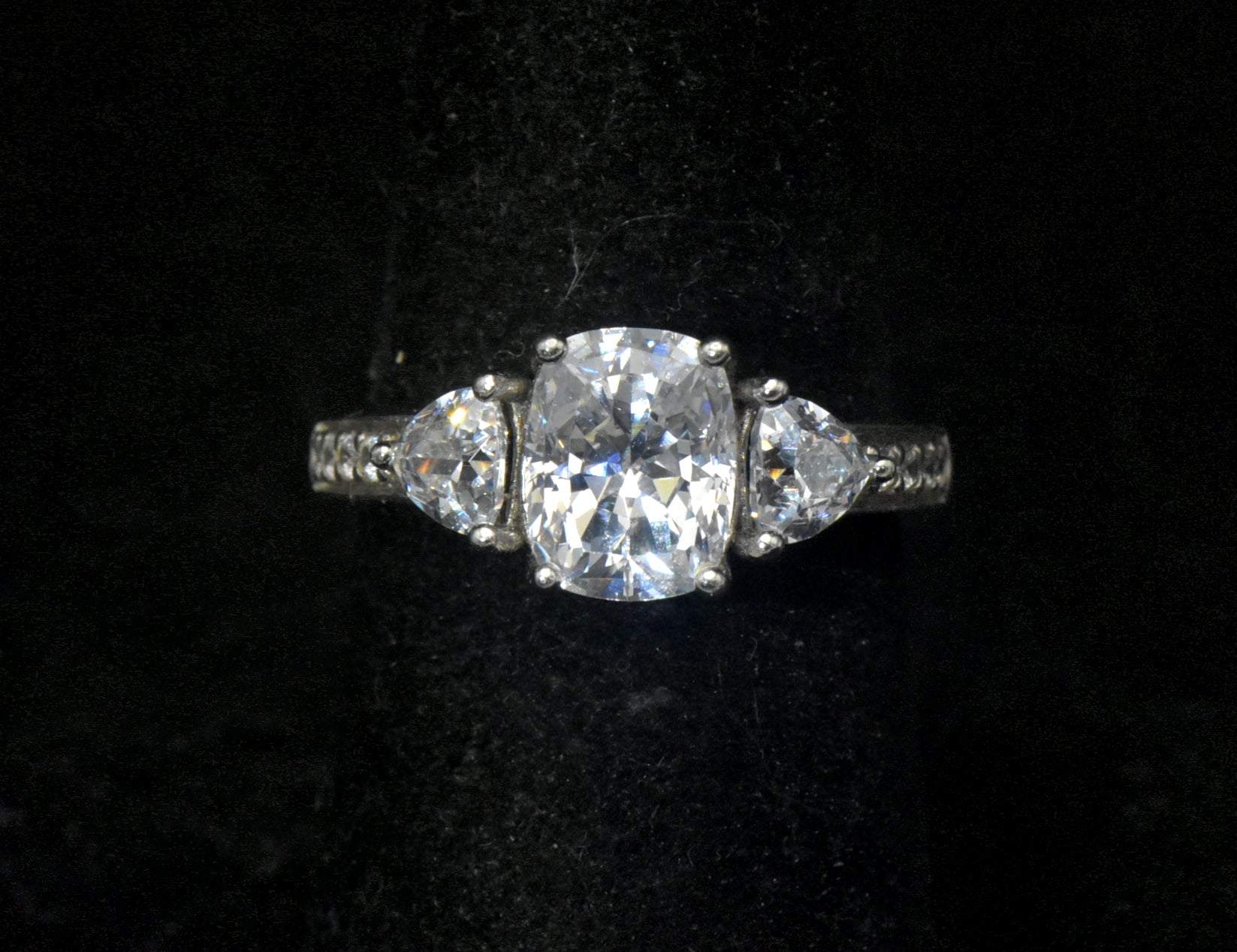 Vintage Cushion Cut Cubic Zirconia Sterling Silver Ring - Size 7