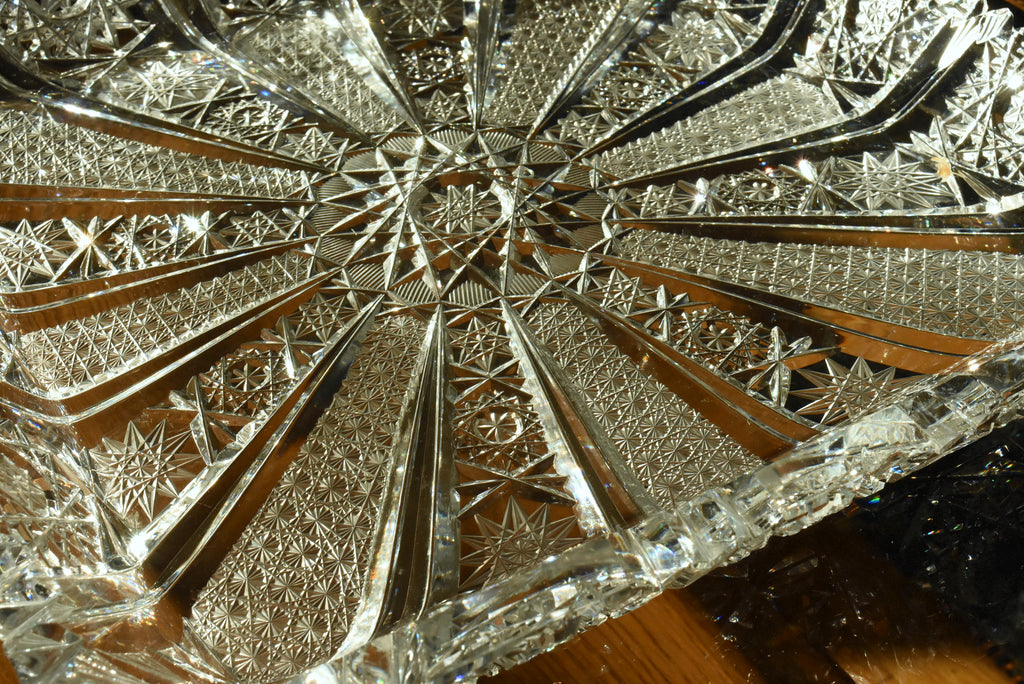 Antique Bohemian Cut Crystal Tray