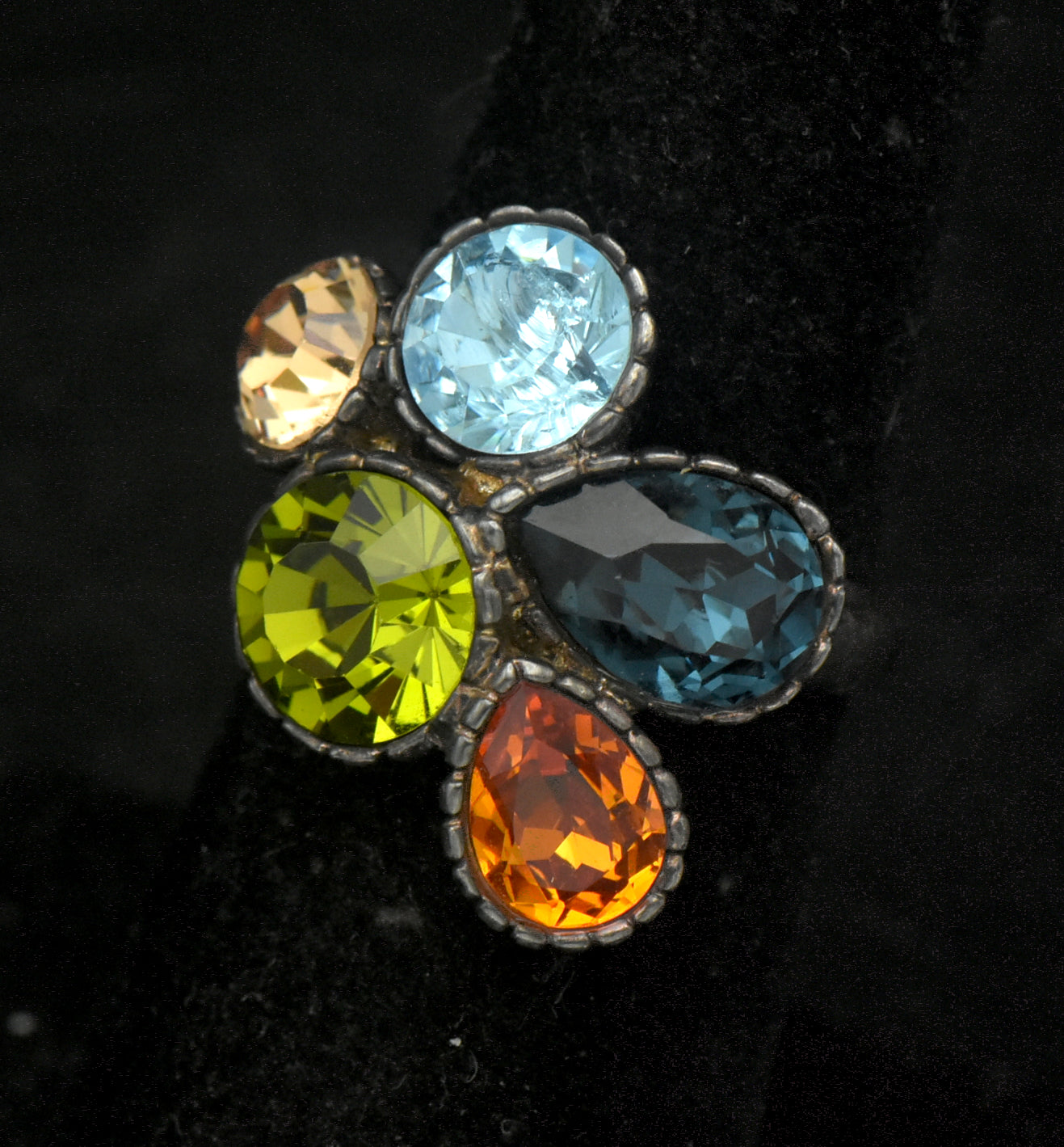 Vintage Multi-Color Crystals Ring - Size 6