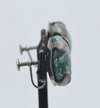 Vintage Handmade Chrysocolla Sterling Silver Screw Back Earrings