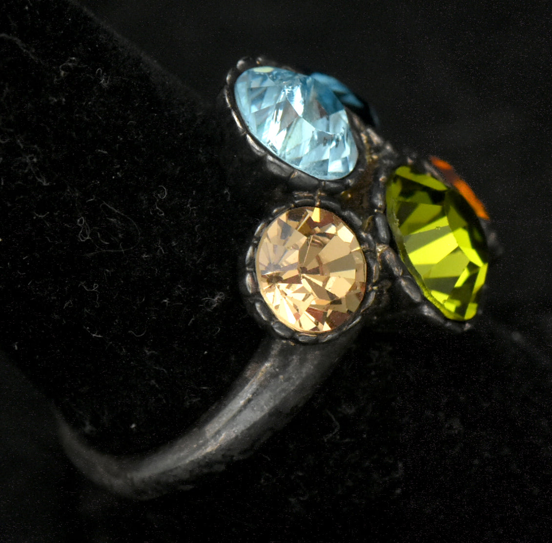 Vintage Multi-Color Crystals Ring - Size 6
