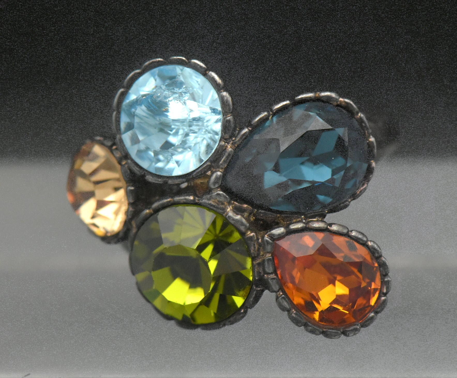 Vintage Multi-Color Crystals Ring - Size 6