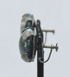 Vintage Handmade Chrysocolla Sterling Silver Screw Back Earrings