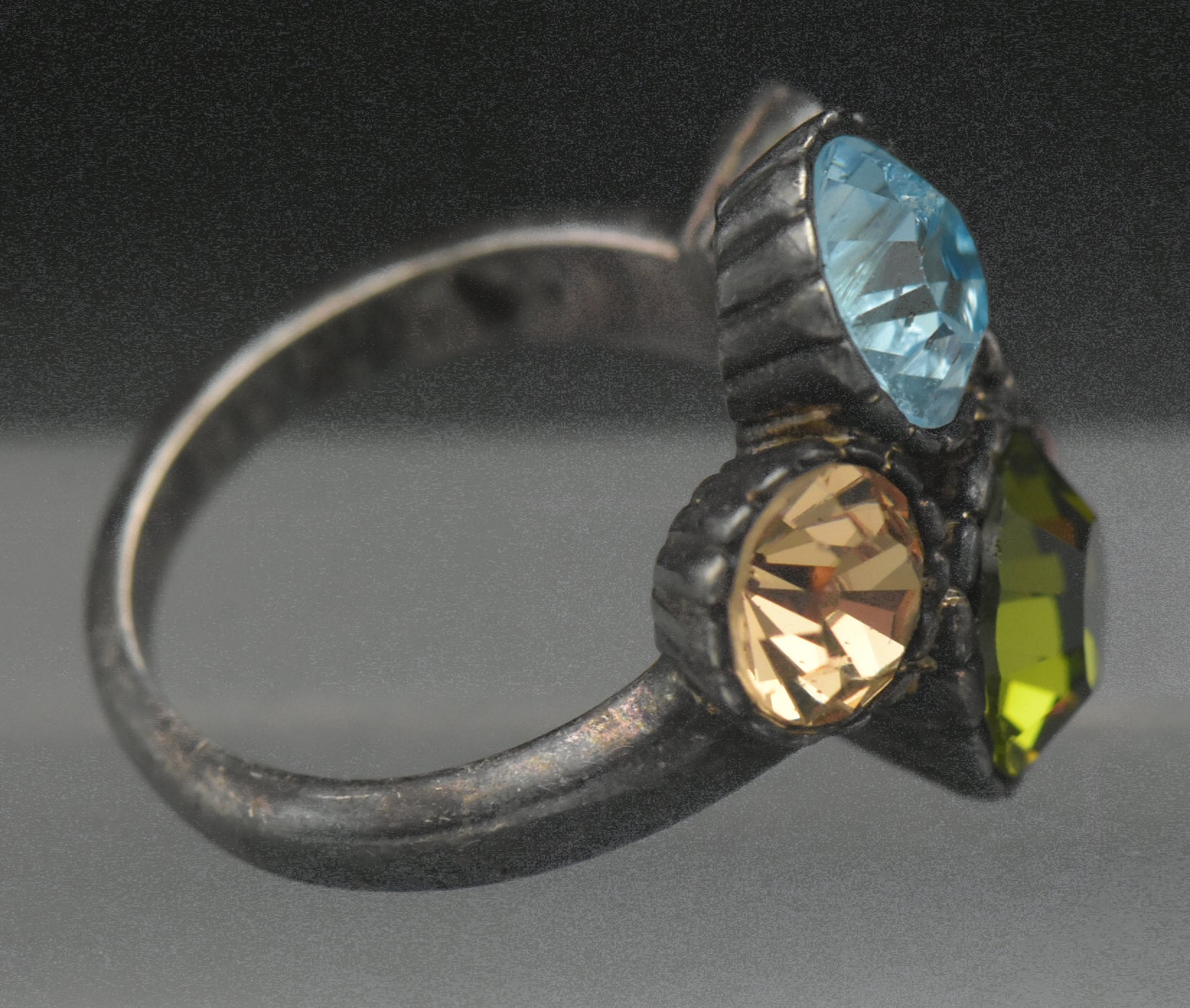 Vintage Multi-Color Crystals Ring - Size 6