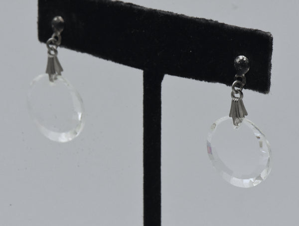 Vintage Sterling Silver Glass Crystal Dangle Earrings