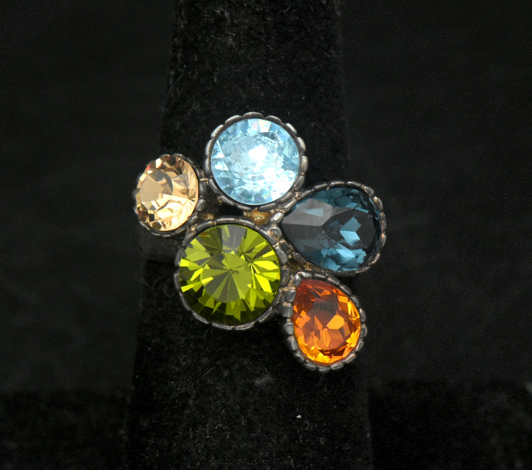Vintage Multi-Color Crystals Ring - Size 6