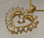Vintage Cubic Zirconia Vermeil Heart Pendant on Gold Tone Chain Necklace - 18"